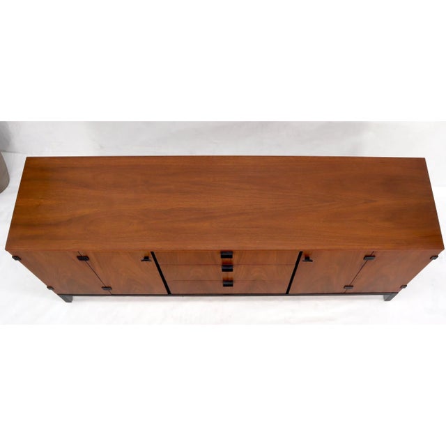 American Walnut 9 Drawers Two Doors Compartment Long Dresser Credenza Restored For Sale - Image 9 of 13