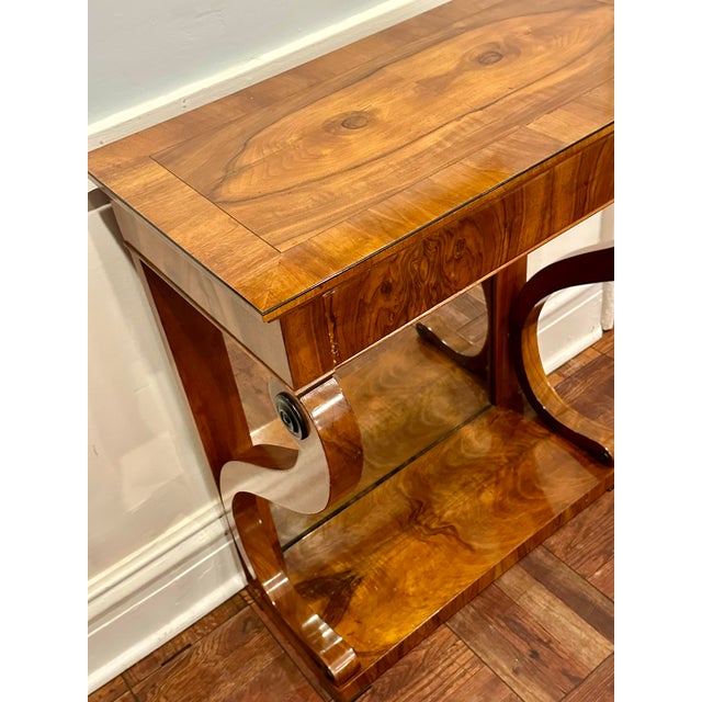 Wood Antique Biedermeier Burl Walnut Console Table With Drawer, Early 19th Century For Sale - Image 7 of 12