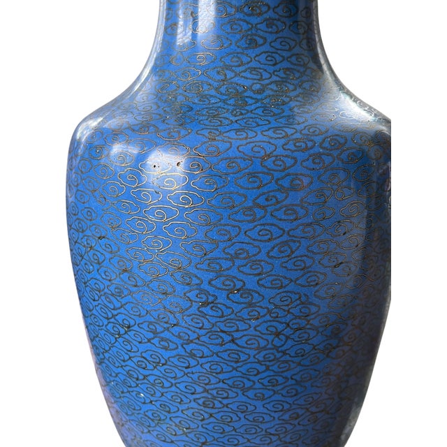 Blue Antique 19th Century Chinese Cloisonné Vase Lamp With Cherry Blossoms & Swallows on Cobalt Blue Ground, 18" For Sale - Image 8 of 15