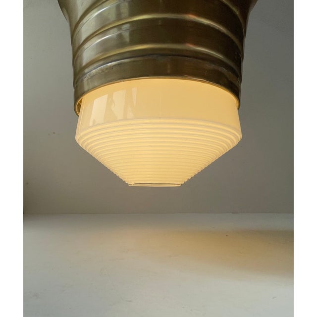 Scandinavian Art Deco Pendant Lamp in Brass and White Glass, 1930s For Sale - Image 4 of 11