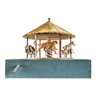 Early 20th Century Hand-Crank Mechanical Carousel Toy For Sale