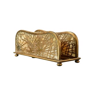 Tiffany Studios New York Pine Needle Bronze Doré and Favrile Slag Glass Letter Rack For Sale
