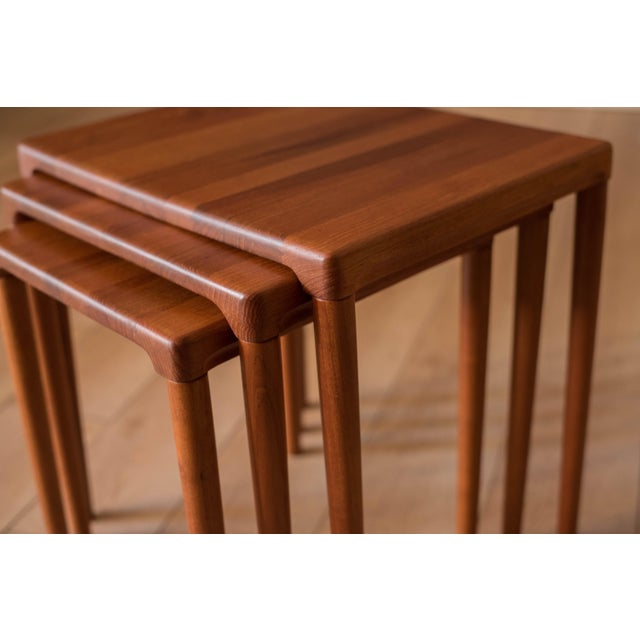 Mid-Century Modern Danish Modern Solid Teak Set of Nesting End Tables by h.w. Klein for Bramin For Sale - Image 3 of 17