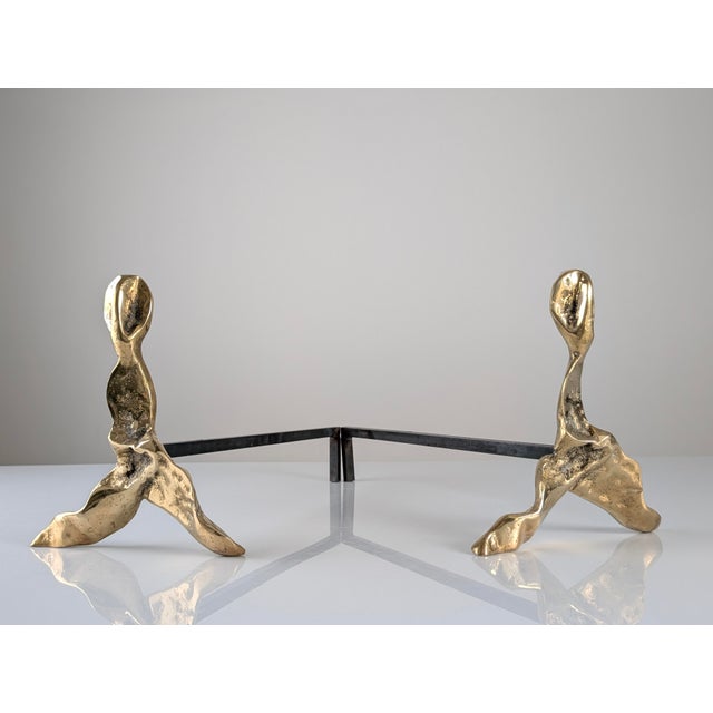 Brutalist Sculptural Bronze Andirons, 1970s, Set of 2 For Sale - Image 4 of 15