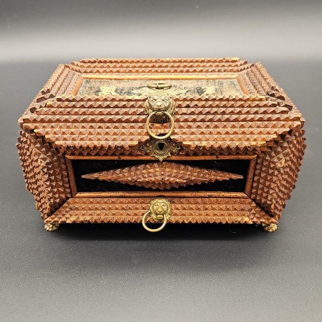 Tramp Art Handcrafted Wood Box For Sale - Image 9 of 9