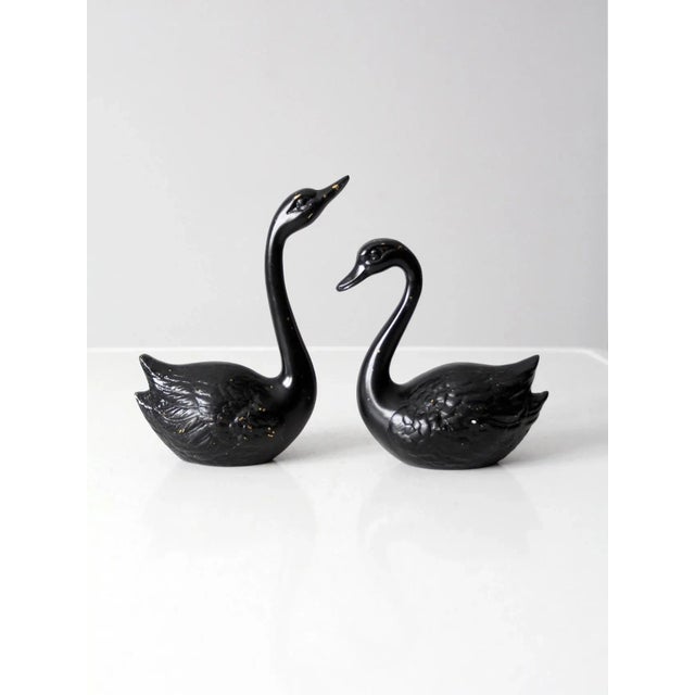 Vintage Painted Brass Black Swans Pair For Sale - Image 10 of 10