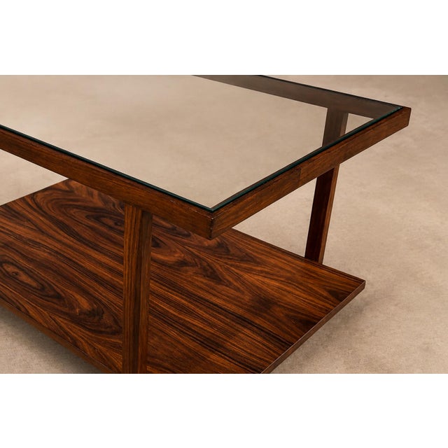 Brazilian Modern Rectangular Side Table in Rosewood & Glass, Branco E Preto, 1950s For Sale - Image 4 of 17