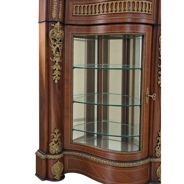 Early 20th Century French Louis XVI Revival Bronze-Mounted Marquetry & Marble-Top Display Credenza For Sale - Image 9 of 11