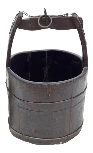 19th Century Rustic Iron Bound Wooden Well Water Bucket
