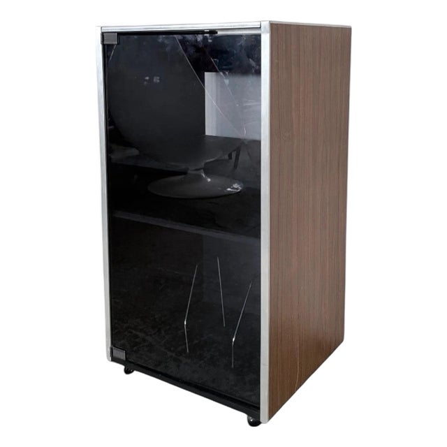 Mid-Century Hi-Fi Cabinet in Wood Veneer with Smoked Glass Door For Sale