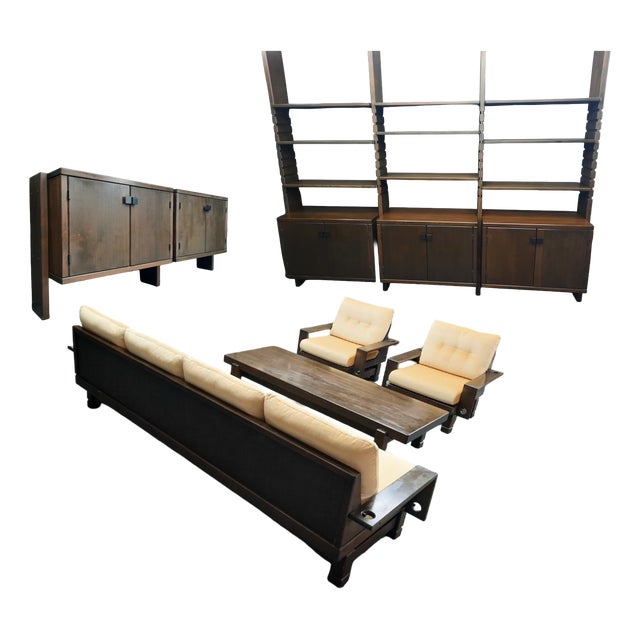 Brutalist Living Room Set Model St. Moritzby Klaus Rausch, 1960s, Set of 7 For Sale
