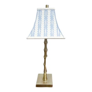 Brushed Gold Bamboo Buffet Lamp With Custom Shade For Sale