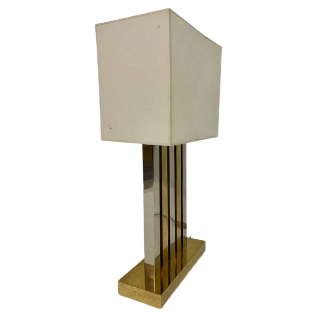 Large Brass and Chrome Table Lamp, 1970s For Sale