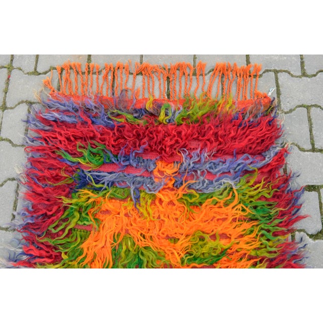 Turkish Hand-Knotted Shaggy Rug Mohair Wool Tulu Rug - 2′9″ × 3′11″ For Sale - Image 6 of 11
