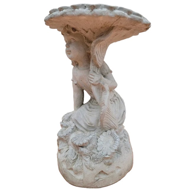 Vintage Romantic Figural Garden Birdbath with Maiden &amp; Sunflower Basin A charming vintage figural garden birdbath...
