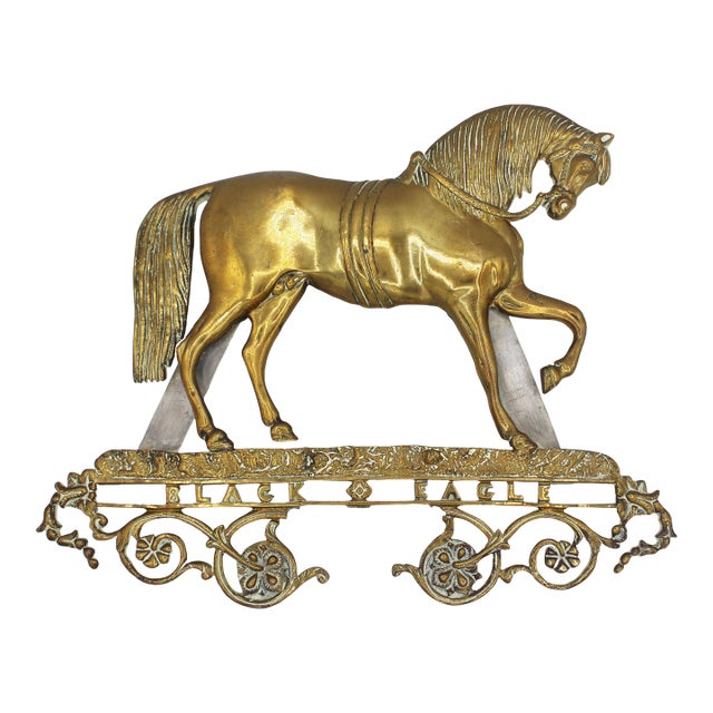 Mid-19th Century English Brass "Black Eagle" Prancing Horse Hanging Souvenir For Sale