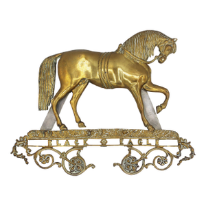 Mid-19th Century English Brass "Black Eagle" Prancing Horse Hanging Souvenir