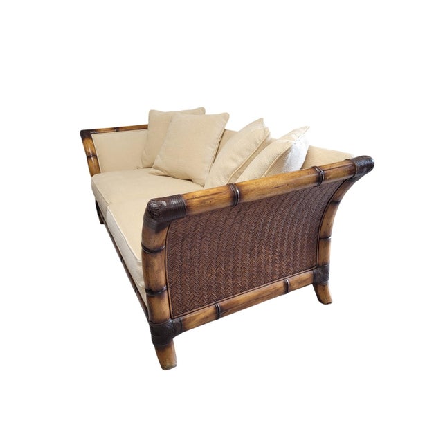 Cream Postmodern Flared Arm Tuxedo Sofa in Textured Velvet For Sale - Image 8 of 18