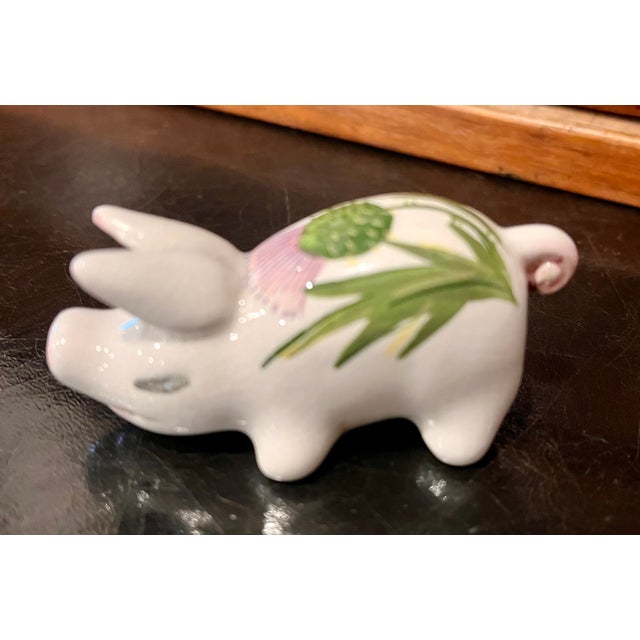 Figurative Mid 20th Century Plichta Tiny Floral Design Hand Painted Ceramic Pigs - A Pair For Sale - Image 3 of 17