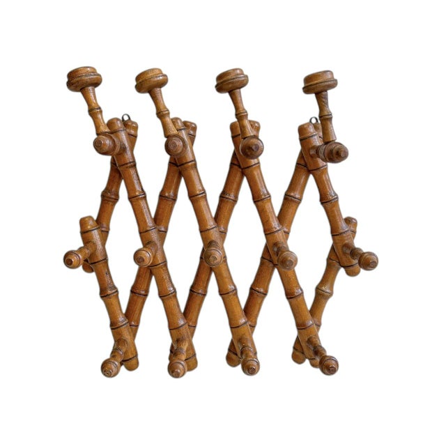 Wood French Faux Bamboo Harmonica Wall Mounted Coat Rack, 1920s For Sale - Image 7 of 11