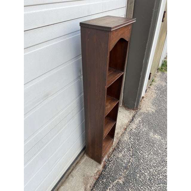 Vintage Narrow Wooden Bookcase With Dark Finish For Sale - Image 4 of 7