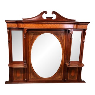 Antique Edwardian Sheraton Revival Inlaid Mahogany Mirror-Back Cabinet For Sale