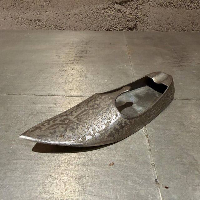 Indian Vintage Indian-Style Slipper Ashtray Silver-Plated Brass For Sale - Image 3 of 10