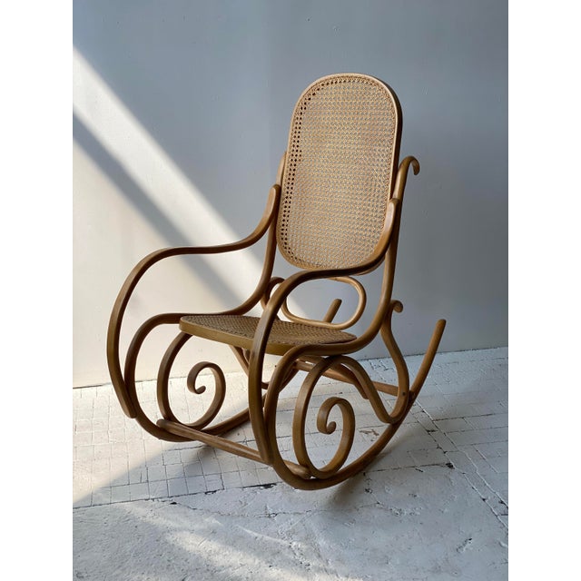 Vintage Bentwood + Cane Rocking Chair Attributed to Circa 1960s