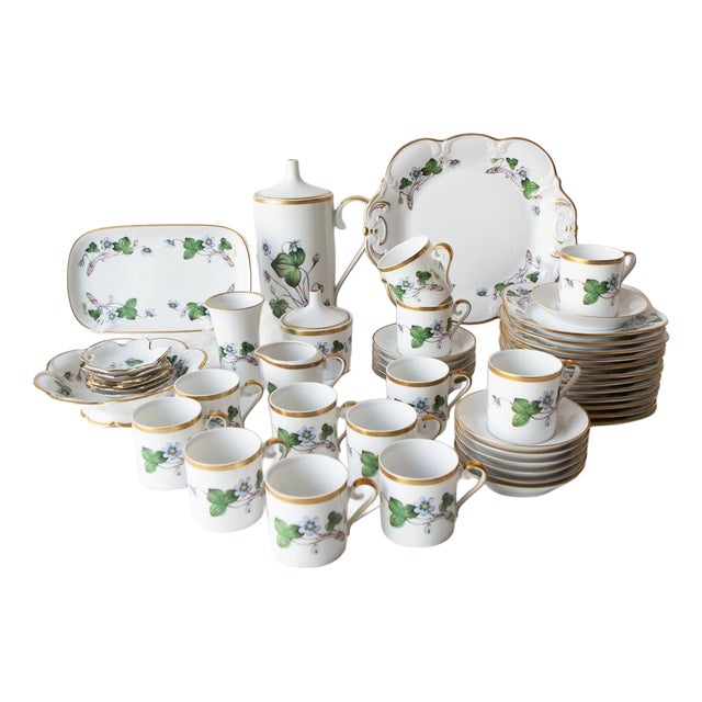 Swedish Anemone Hepatica Porcelain Coffee and Dessert Set for 12 from Hackefors, 1970s, Set of 49 For Sale