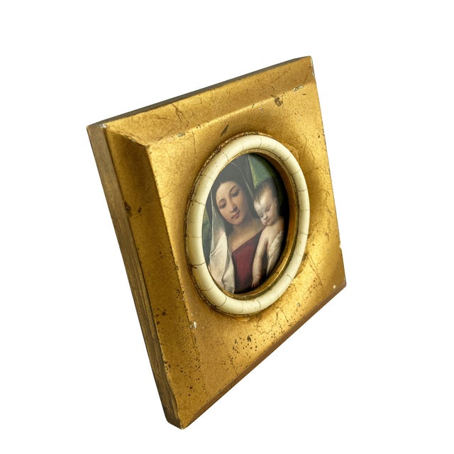 Late 20th Century Gilt Italianate Picture Frame With Stone Liner and Madonna and Child Print For Sale - Image 9 of 10