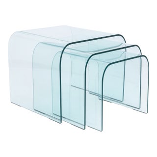 Set of 3 Vintage 1980s Fiam Italia Glass Waterfall Nesting Side End Tables For Sale