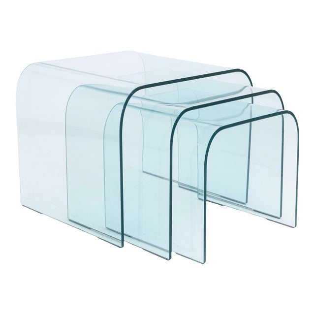 Set of 3 Vintage 1980s Fiam Italia Glass Waterfall Nesting Side End Tables For Sale