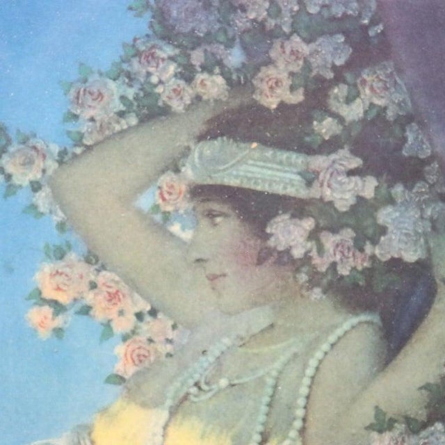 Large Antique Wall Mirror With Maxfield Parrish Print Insert “Cleopatra" C1920 For Sale - Image 4 of 9