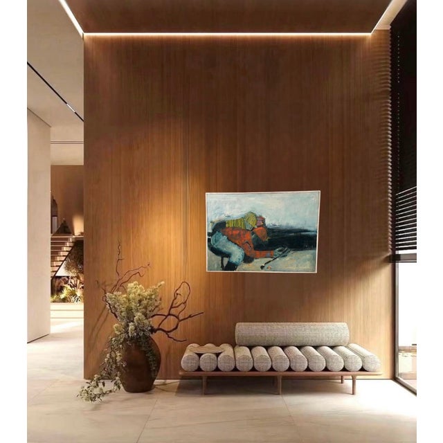 Large Vintage Abstract Oil Painting of a Downhill Skier, Framed, 32” X 44.5” For Sale - Image 6 of 7