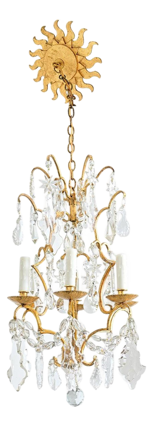 French Vintage Gilt Bronze Chandelier in the Manner of Baguès