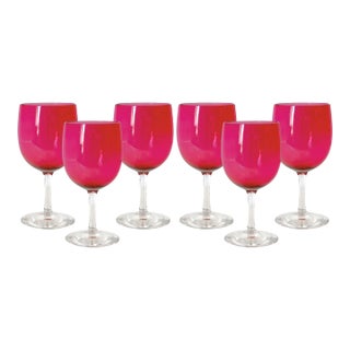 English Victorian Cranberry Glass Wine Stems Set of 6 For Sale