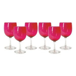 English Victorian Cranberry Glass Wine Stems Set of 6