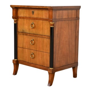 Baker Furniture French Empire Cherry Wood and Parcel Ebonized Bachelor Chest or Nightstand, Circa 1960s For Sale
