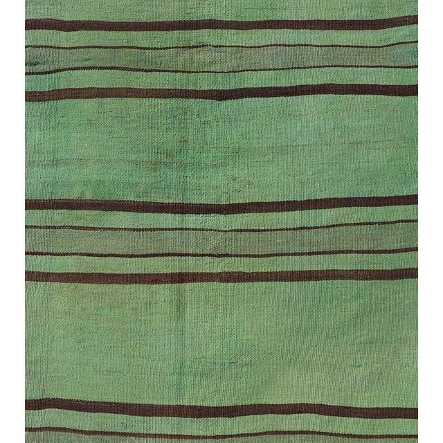 Vibrant Vintage Turkish Kilim Runner With Green and Brown Stripes 2'9 X 12'1 For Sale - Image 4 of 10