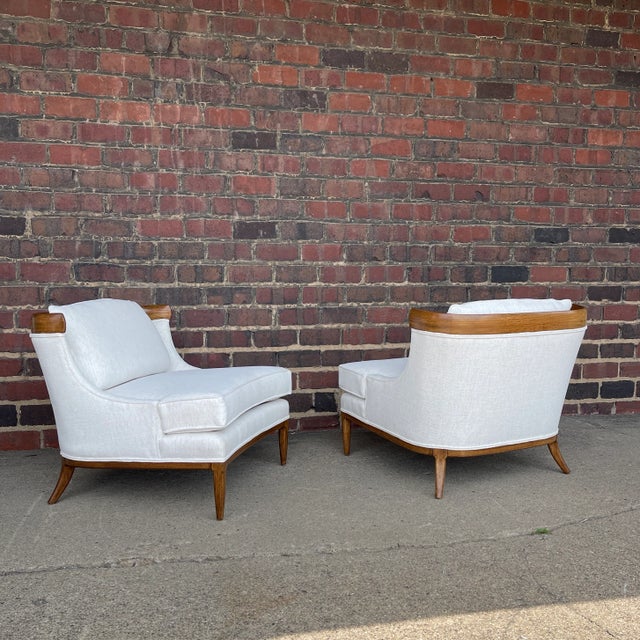 Tomlinson Tomlinson Sophisticate Slipper Chairs Refinished and Reupholstered in Crypton Fabric For Sale - Image 4 of 13