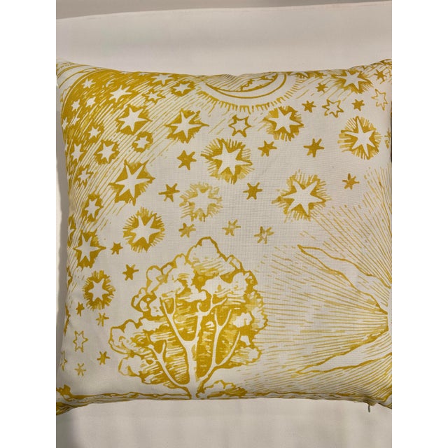 Contemporary Custom Schumacher “Modern Toile” Yellow 18” Pillows With Down Inserts - A Pair For Sale - Image 9 of 10