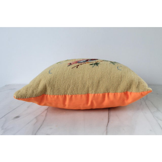 Vintage Needlepoint Accent Pillow With Bird Motif For Sale - Image 4 of 9