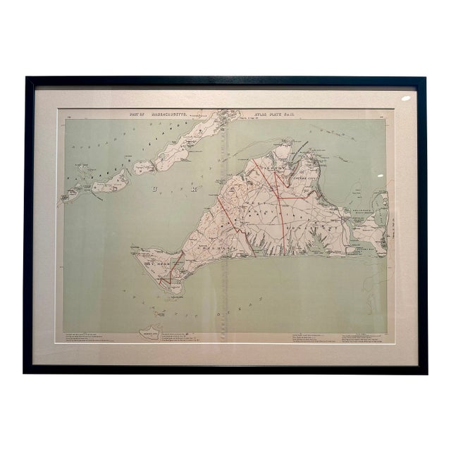 Antique 1891 George Walker Map of Martha's Vineyard, Framed For Sale