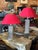 Metal 1960s Chrome Faux Bamboo Hollywood Regency Style Table Lamps With Red Shades - a Pair For Sale - Image 7 of 15