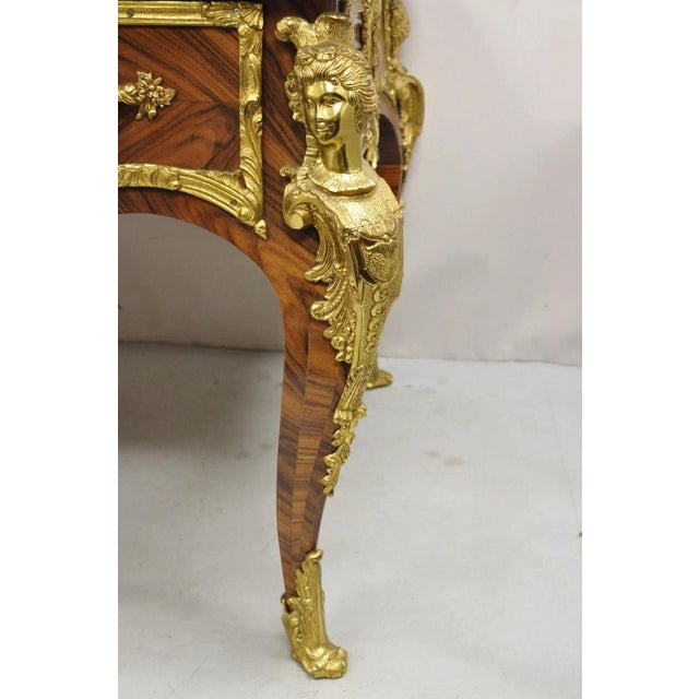 Late 20th Century French Louis XV Style Figural Bronze Ormolu Leather Top Bureau Plat Writing Desk For Sale - Image 12 of 12