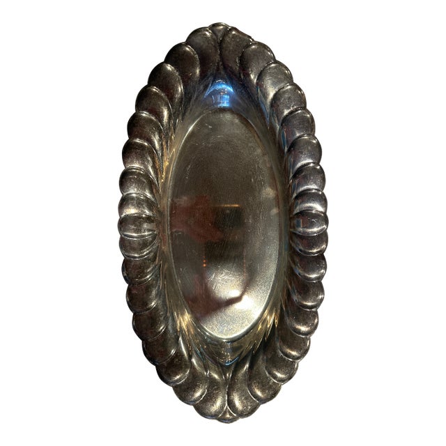 Vintage Silver Plated Scallop Oval Bowl For Sale