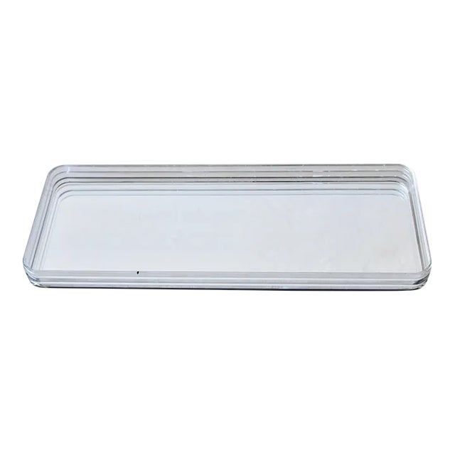 Sally Designs Style Lucite Acrylic Glass Mirror Make-Up Vanity Tray Rounded Corners Vintage Modern For Sale
