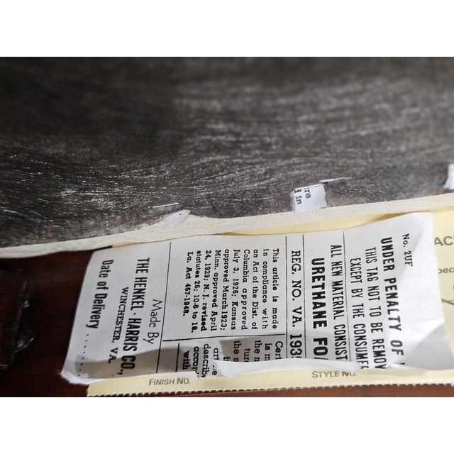 1990s Set of 8 Henkel Harris Black Cherry Dining Room Chairs White Damask Fabric For Sale - Image 18 of 18