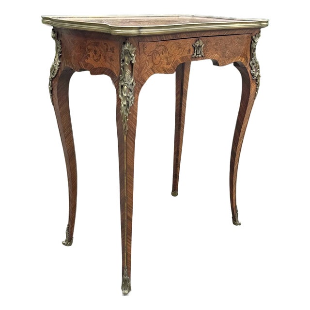 1860 French Louis XV Marquetry Fruitwood Center Table For Sale