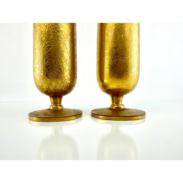 1950s Vintage Art Deco 24 Karet Gold Glass Vases- a Pair For Sale In Little Rock - Image 6 of 10
